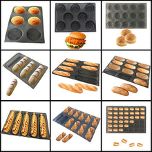 Load image into Gallery viewer, Meibum Round Bread Baguette Eclair Hamburger Baking Mold Long Loaf Cookie Bun Glass Fiber Silicone Mould Non Stick Bake Tray
