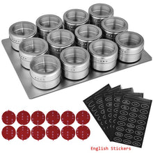 Load image into Gallery viewer, LMETJMA Magnetic Spice Jars With Wall Mounted Rack Stainless Steel Spice Tins Spice Seasoning Containers With Spice Label KC0305
