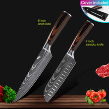 Load image into Gallery viewer, Kitchen knives Set Professional Chef Knives Japanese 7CR17 440C High Carbon Stainless Steel Imitation Damascus Pattern Knife Set
