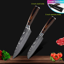 Load image into Gallery viewer, Kitchen knives Set Professional Chef Knives Japanese 7CR17 440C High Carbon Stainless Steel Imitation Damascus Pattern Knife Set
