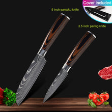 Load image into Gallery viewer, Kitchen knives Set Professional Chef Knives Japanese 7CR17 440C High Carbon Stainless Steel Imitation Damascus Pattern Knife Set
