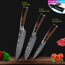 Load image into Gallery viewer, Kitchen knives Set Professional Chef Knives Japanese 7CR17 440C High Carbon Stainless Steel Imitation Damascus Pattern Knife Set
