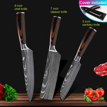 Load image into Gallery viewer, Kitchen knives Set Professional Chef Knives Japanese 7CR17 440C High Carbon Stainless Steel Imitation Damascus Pattern Knife Set
