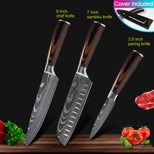 Load image into Gallery viewer, Kitchen knives Set Professional Chef Knives Japanese 7CR17 440C High Carbon Stainless Steel Imitation Damascus Pattern Knife Set
