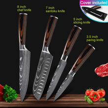 Load image into Gallery viewer, Kitchen knives Set Professional Chef Knives Japanese 7CR17 440C High Carbon Stainless Steel Imitation Damascus Pattern Knife Set
