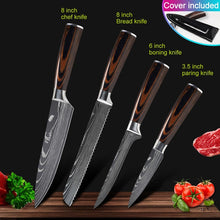 Load image into Gallery viewer, Kitchen knives Set Professional Chef Knives Japanese 7CR17 440C High Carbon Stainless Steel Imitation Damascus Pattern Knife Set
