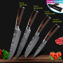 Load image into Gallery viewer, Kitchen knives Set Professional Chef Knives Japanese 7CR17 440C High Carbon Stainless Steel Imitation Damascus Pattern Knife Set
