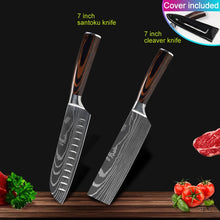 Load image into Gallery viewer, Kitchen knives Set Professional Chef Knives Japanese 7CR17 440C High Carbon Stainless Steel Imitation Damascus Pattern Knife Set
