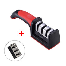 Load image into Gallery viewer, LMETJMA 3-Stage Knife Sharpener with 1 More Replace Sharpener Manual Kitchen Knife Sharpening Tool For all Knives KC0319
