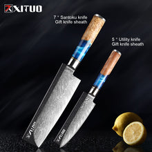 Load image into Gallery viewer, XITUO Kitchen Knives-Set Damascus Steel VG10 Chef Knife Cleaver Paring Bread Knife Blue Resin and Color Wood Handle Cooking Tool
