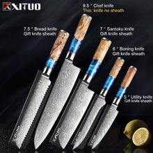 Load image into Gallery viewer, XITUO Kitchen Knives-Set Damascus Steel VG10 Chef Knife Cleaver Paring Bread Knife Blue Resin and Color Wood Handle Cooking Tool
