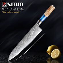 Load image into Gallery viewer, XITUO Kitchen Knives-Set Damascus Steel VG10 Chef Knife Cleaver Paring Bread Knife Blue Resin and Color Wood Handle Cooking Tool
