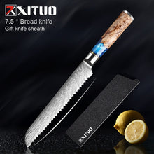 Load image into Gallery viewer, XITUO Kitchen Knives-Set Damascus Steel VG10 Chef Knife Cleaver Paring Bread Knife Blue Resin and Color Wood Handle Cooking Tool
