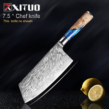 Load image into Gallery viewer, XITUO Kitchen Knives-Set Damascus Steel VG10 Chef Knife Cleaver Paring Bread Knife Blue Resin and Color Wood Handle Cooking Tool
