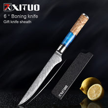 Load image into Gallery viewer, XITUO Kitchen Knives-Set Damascus Steel VG10 Chef Knife Cleaver Paring Bread Knife Blue Resin and Color Wood Handle Cooking Tool
